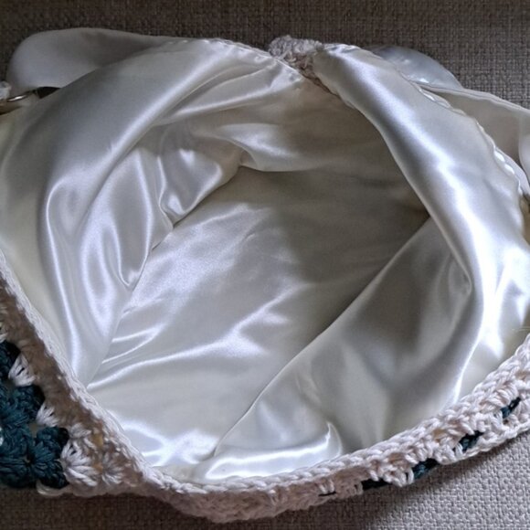 Hand Crafted Crochet Granny Square Three Triangle Cotton Bag Purse Tote - Picture 6 of 13